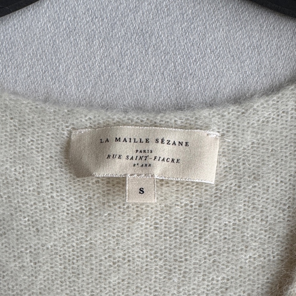 Sezane Cream Lace-Trim V-Neck Cardigan - Picture 4 of 6